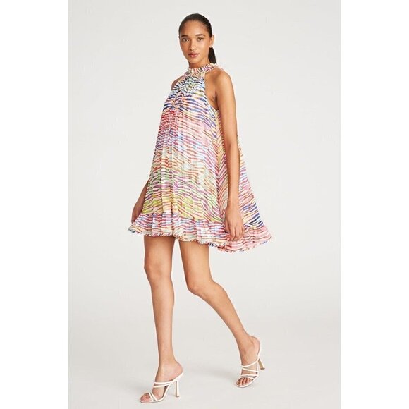 Amur Estfan Pleated Halter Neck Mini Dress Women's Double Rainbow Size: 4 NWT - Picture 6 of 7